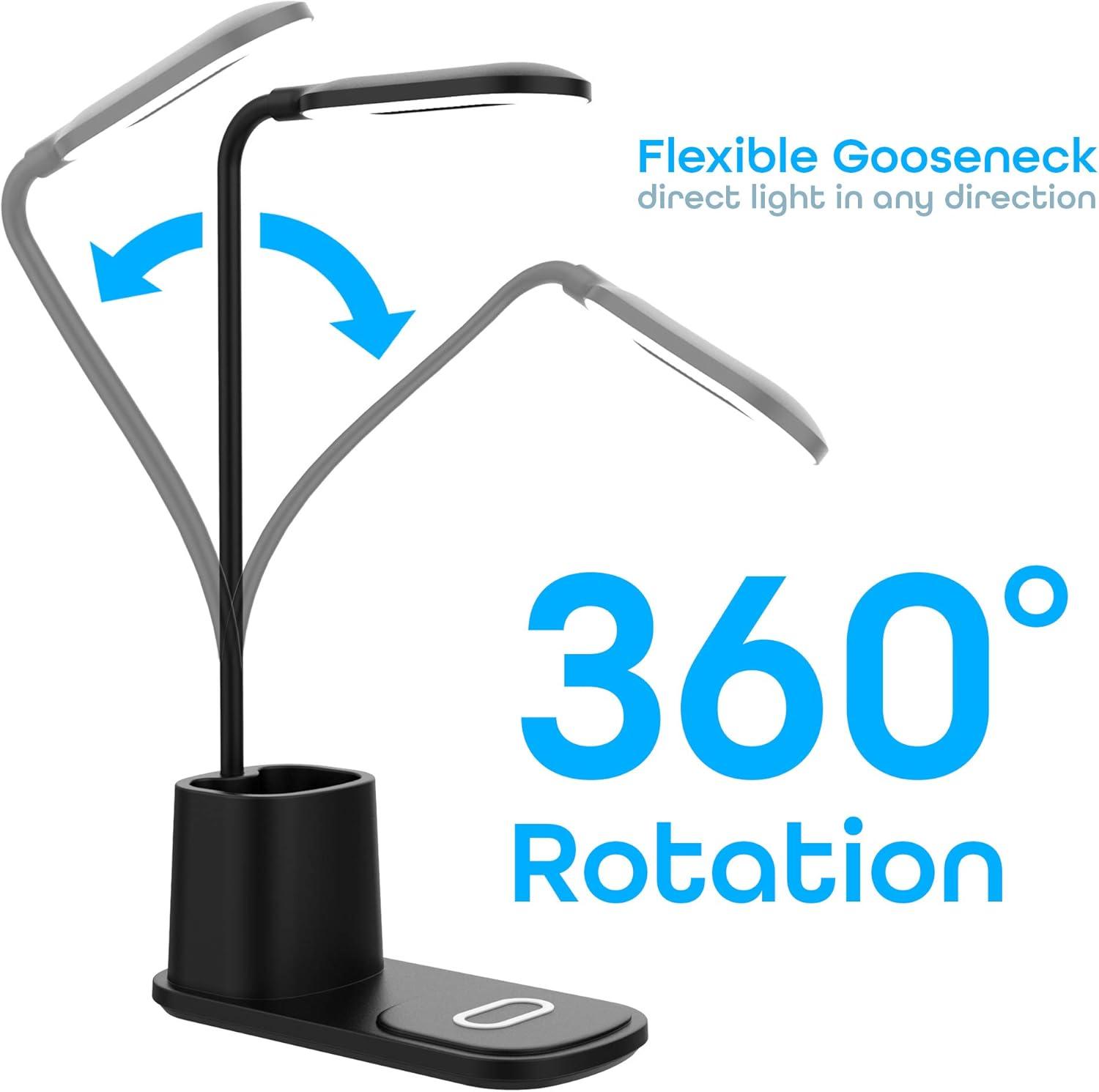 Aduro Lámpara de Escritorio LED U-Light con Cargador Inalámbrico y Organizador Negro