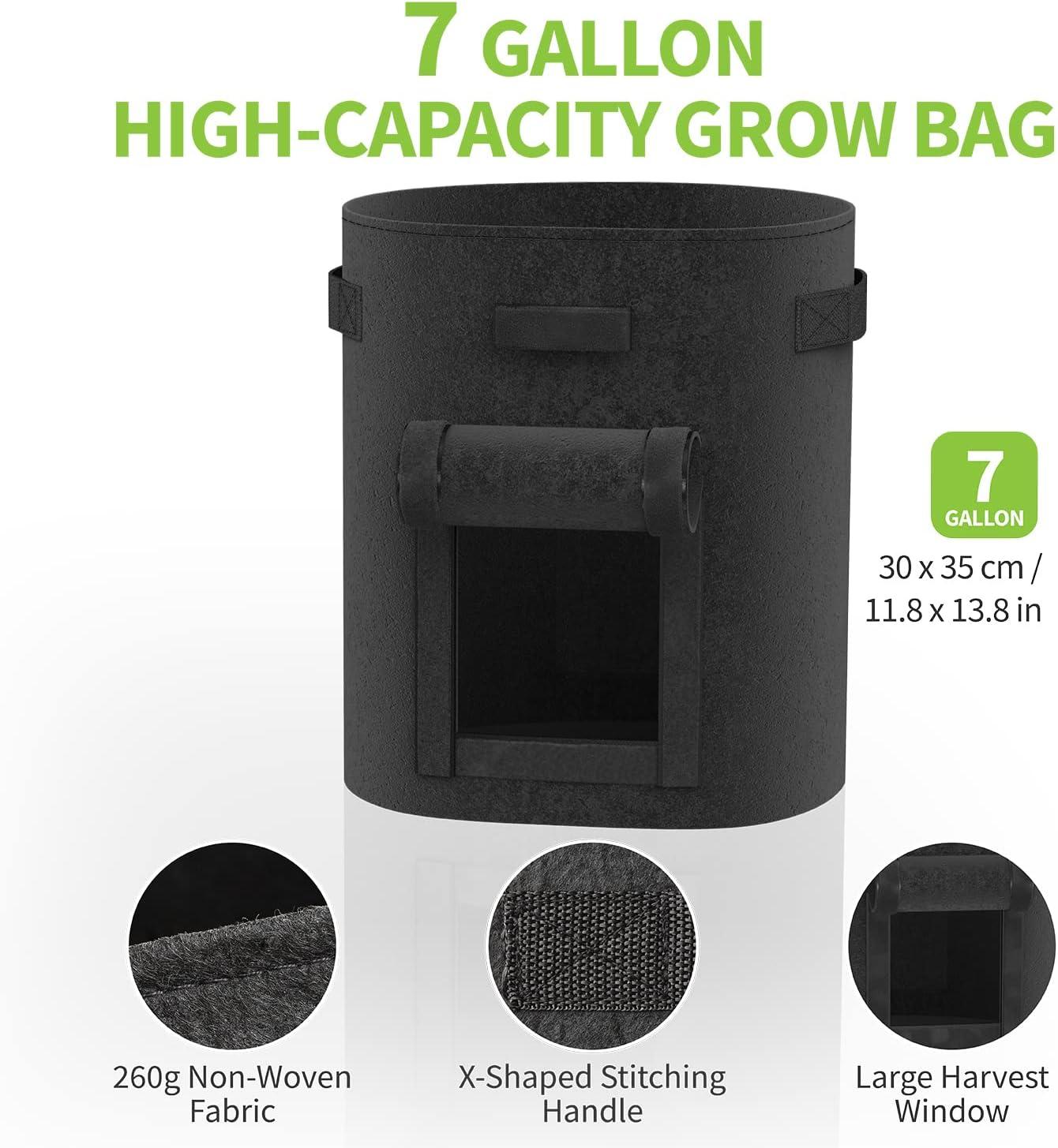 Garnen 4 Pack 7 Gallon Garden Potato Grow Bags, Fabric Grow Bags for Outdoor and Indoor,Indoor Planters with Harvest Window - Black