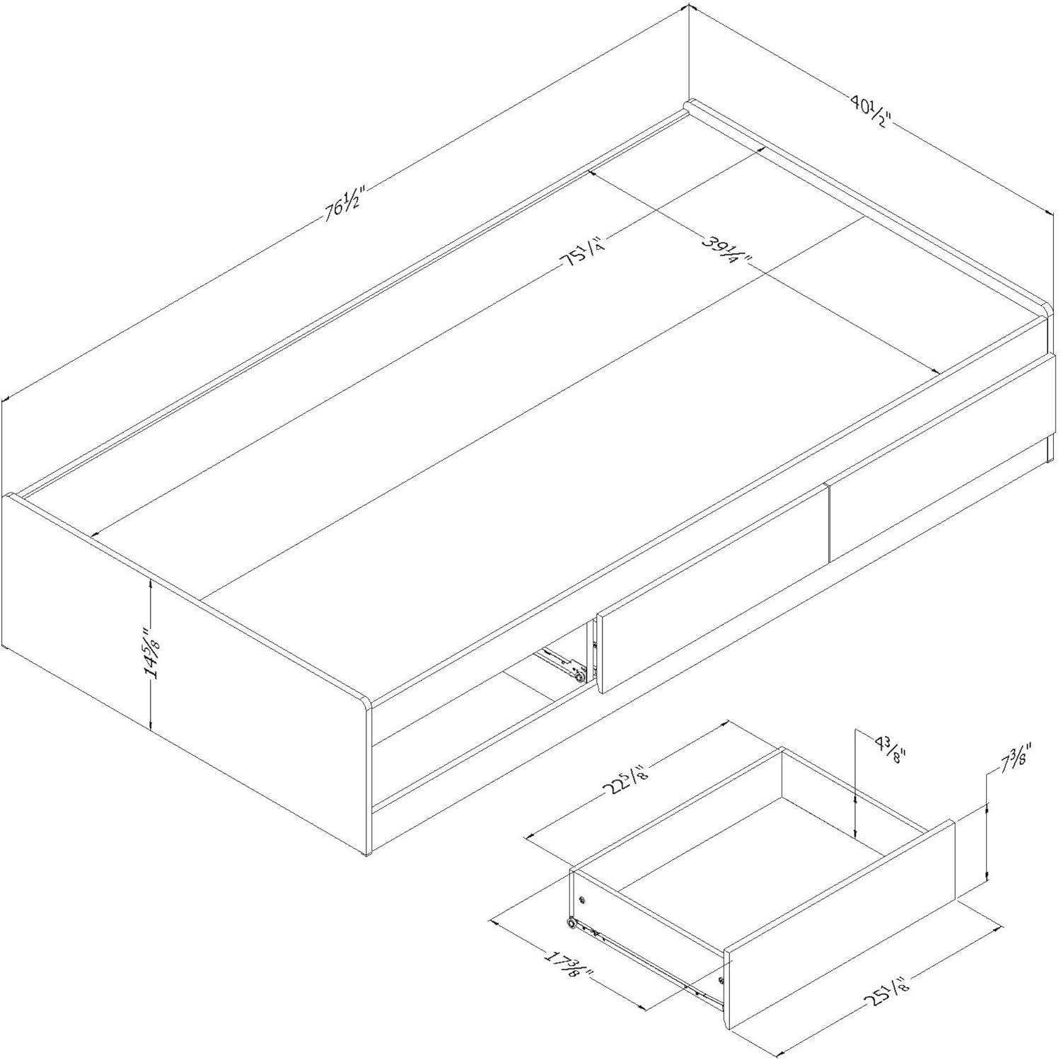 Pure Black Twin Wood Platform Bed with 3 Drawers