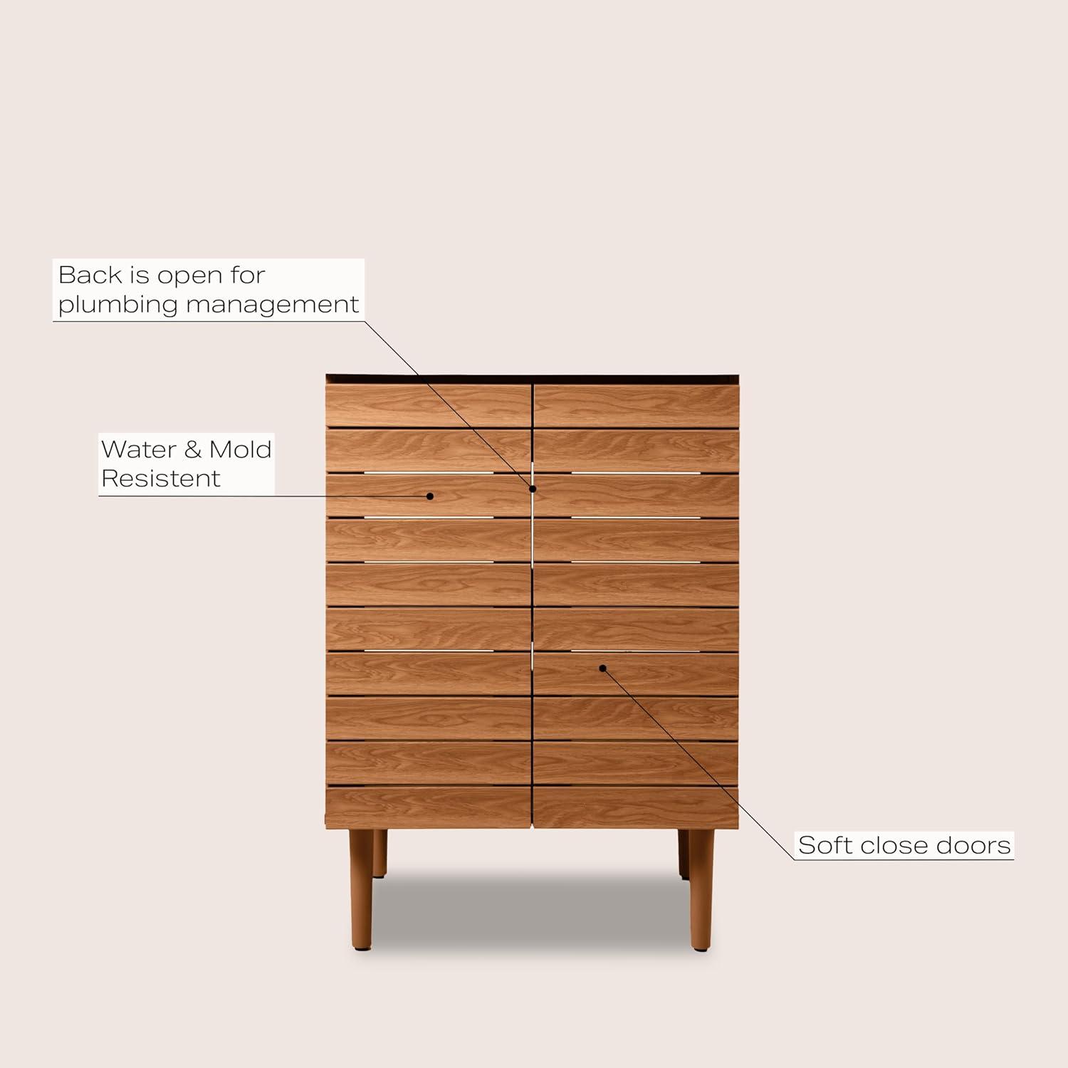 Aubert 24" Slat Modern Farmhouse 2-Shelf Bath Vanity Cabinet Only (Sink Basin not Included)