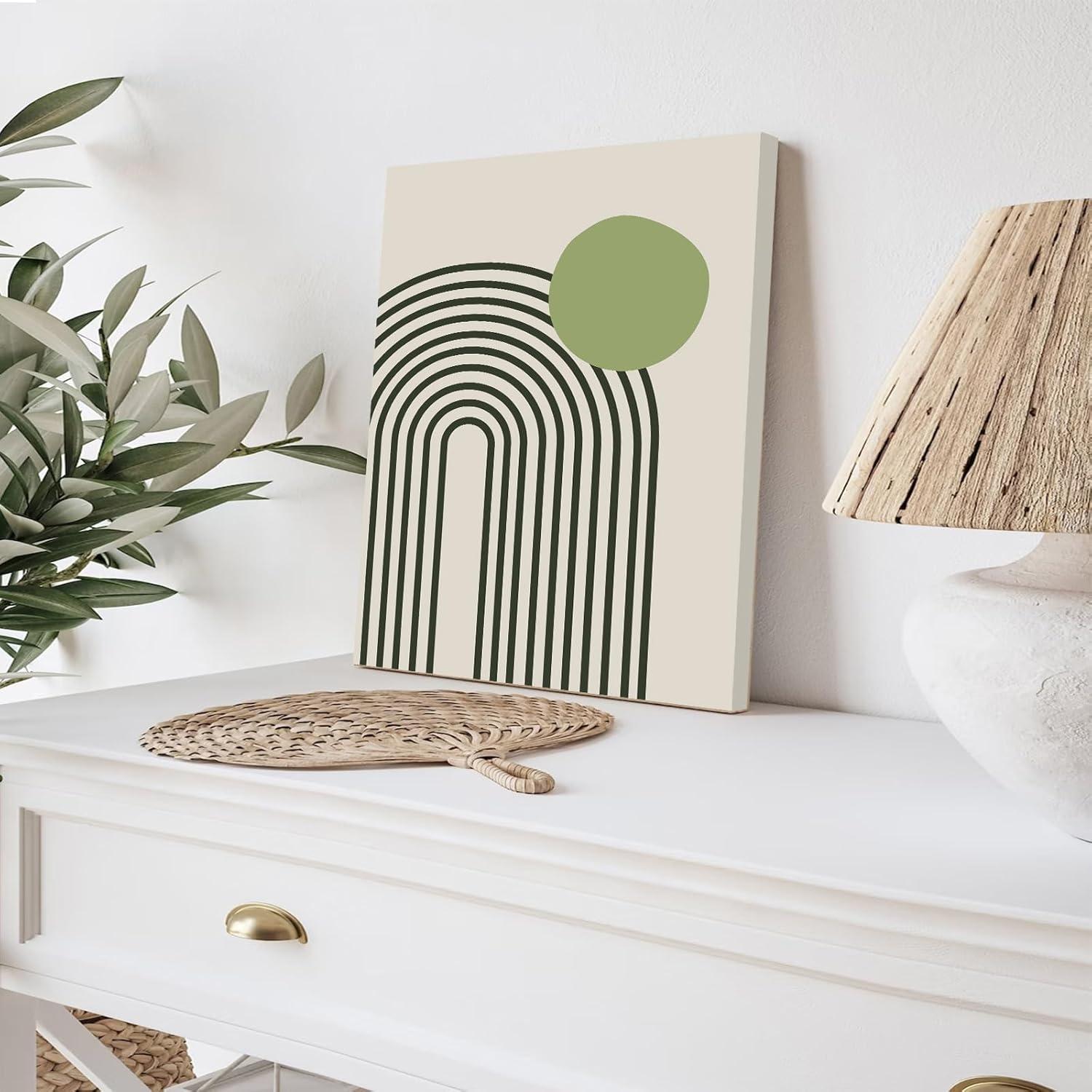 Sage Green Abstract Boho Canvas Wall Art Set