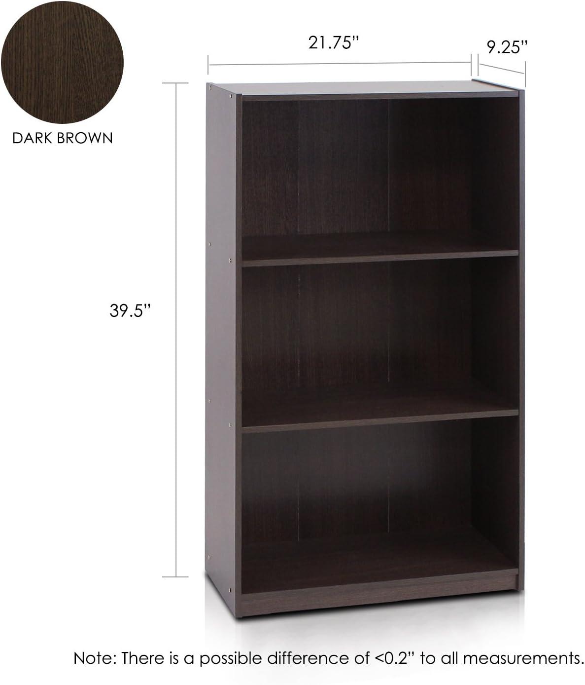 Furinno Basic 3 - Tier Bookcase Storage Shelves, Dark Brown