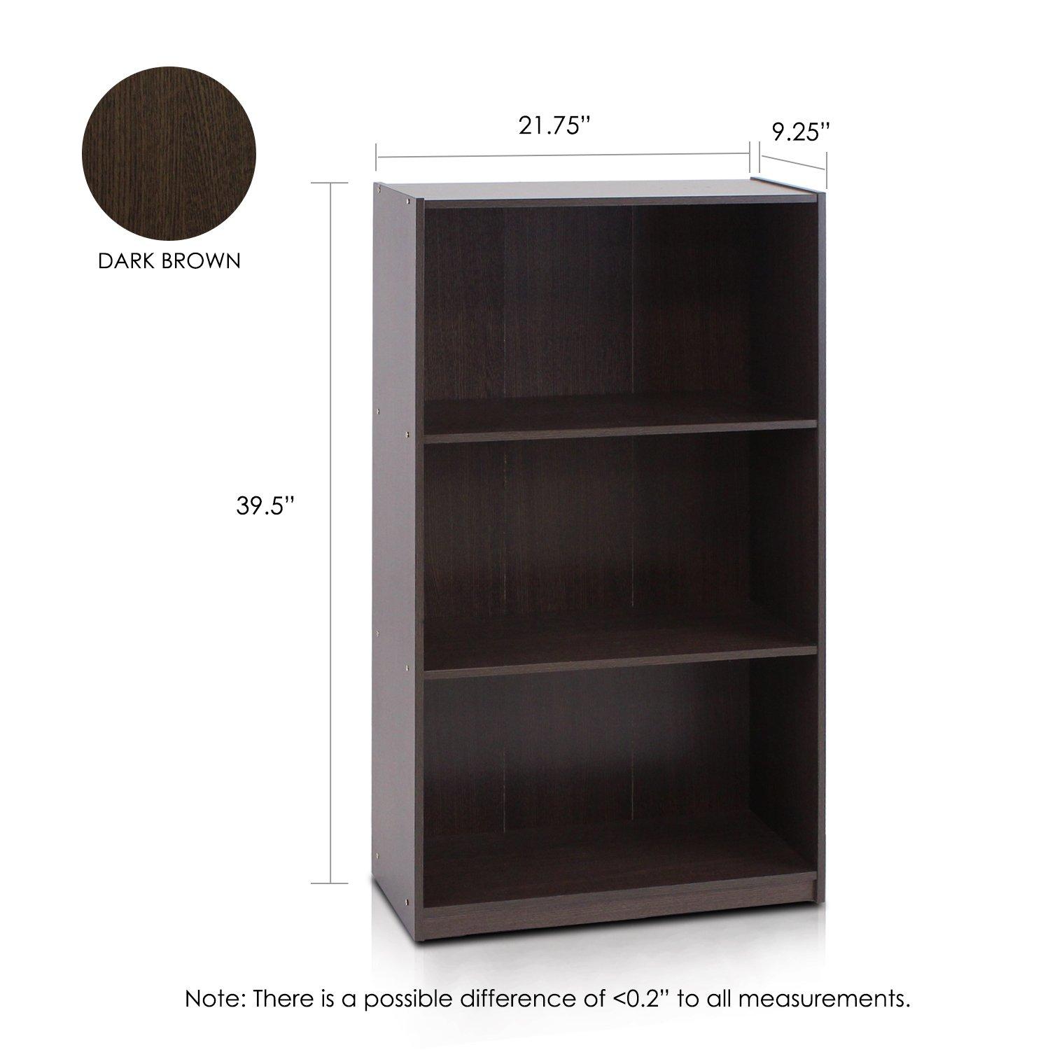 Furinno Basic 3 - Tier Bookcase Storage Shelves, Dark Brown