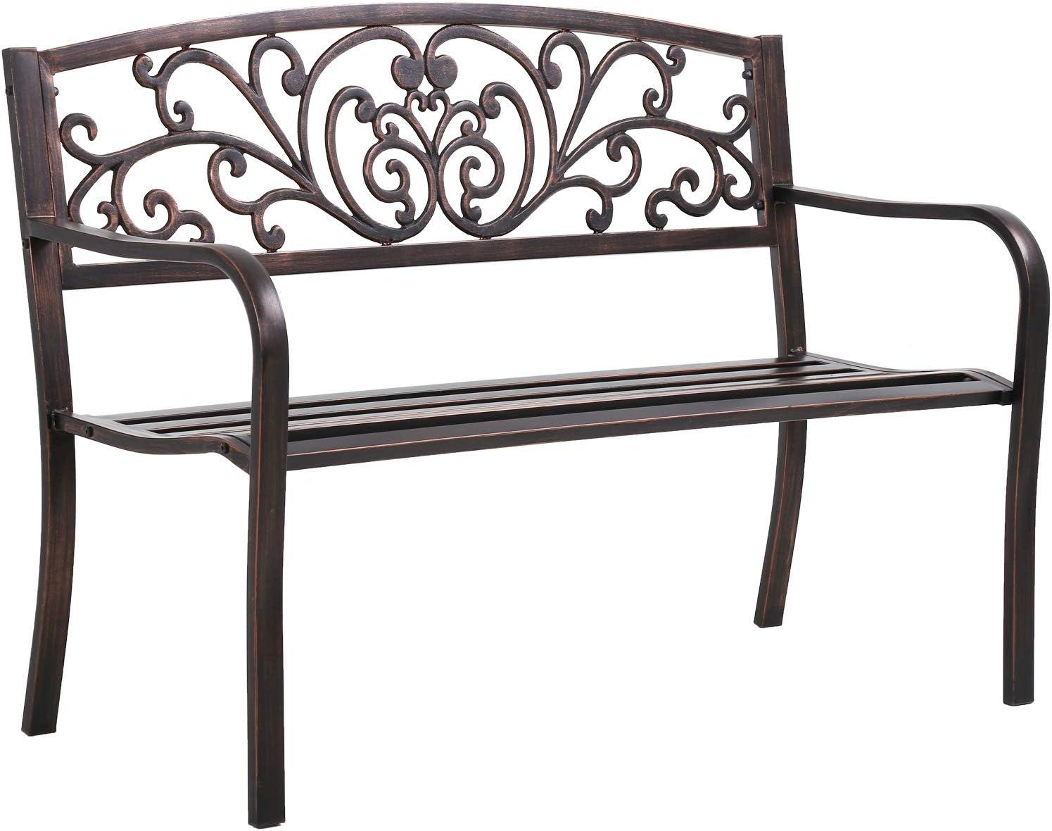 FDW Garden Bench for Patio Outdoor Bench Metal Bench Park Bench Cushion for Yard Porch Clearance Work Entryway(Bron)