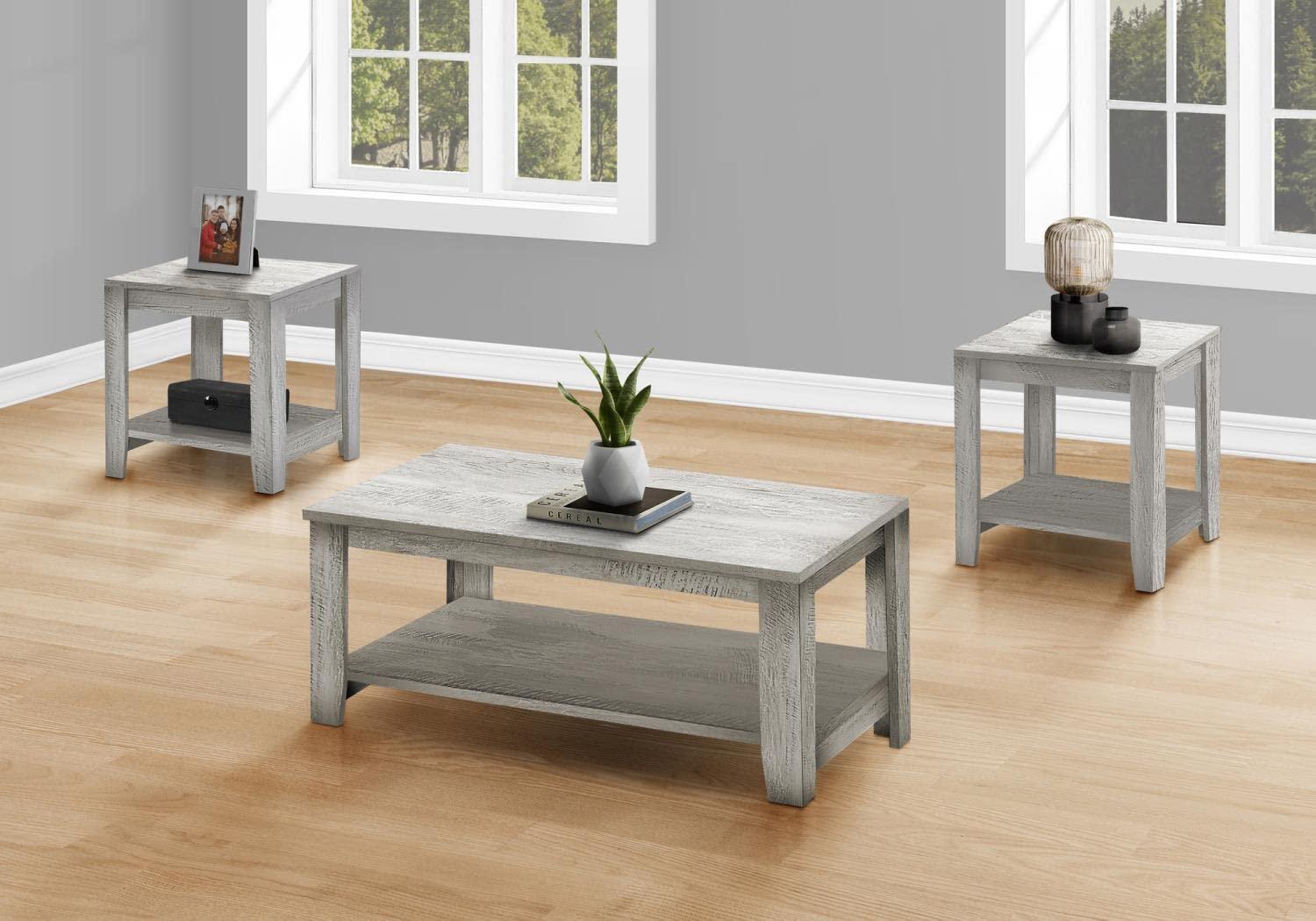 Monarch Specialties Table Set 3Pcs Set Coffee End Side Accent Living Room Laminate Grey Transitional