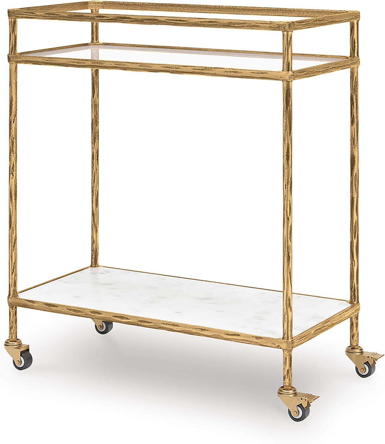 Signature Design by Ashley Kailman Bar Cart Gold Finish: Modern Mirrored Glass Beverage & Cocktail Cart with Locking Casters