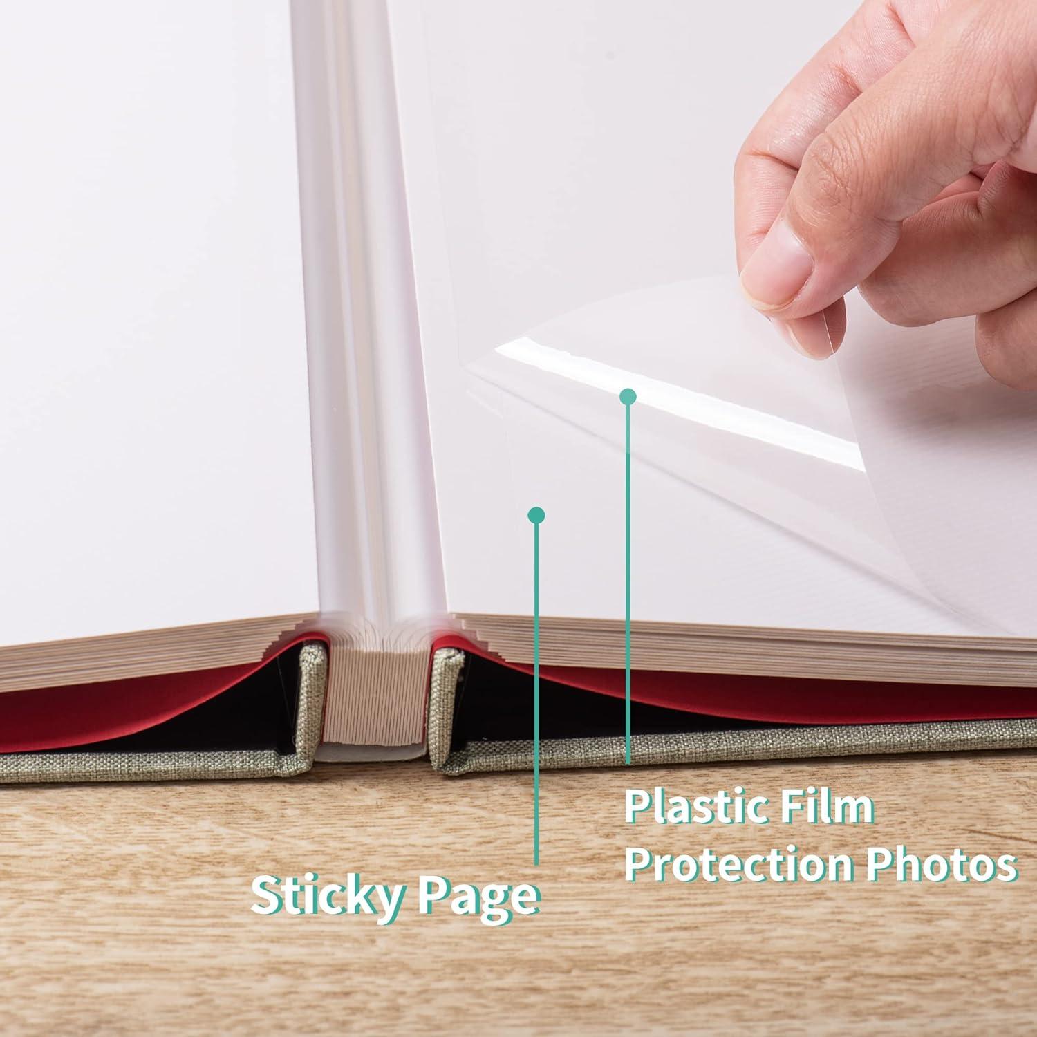 Photo Album Self Adhesive 3x5 4x6 5x7 6x8 8x10 8.5x11 11x10.6 Magnetic Scrapbook Album DIY Length 11x10.6 Inch 40 Pages Linen Cover DIY Photo Album with A Metallic Pen and DIY Accessories(Grass Green)