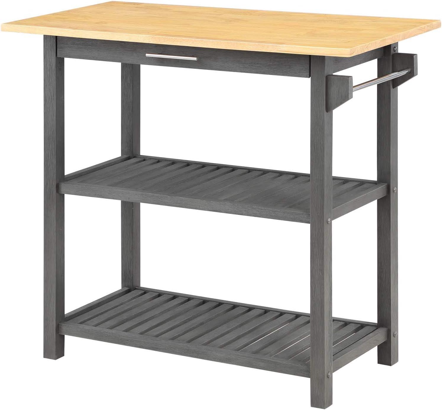 Dark Gray Butcher Block Kitchen Prep Island with Drawer