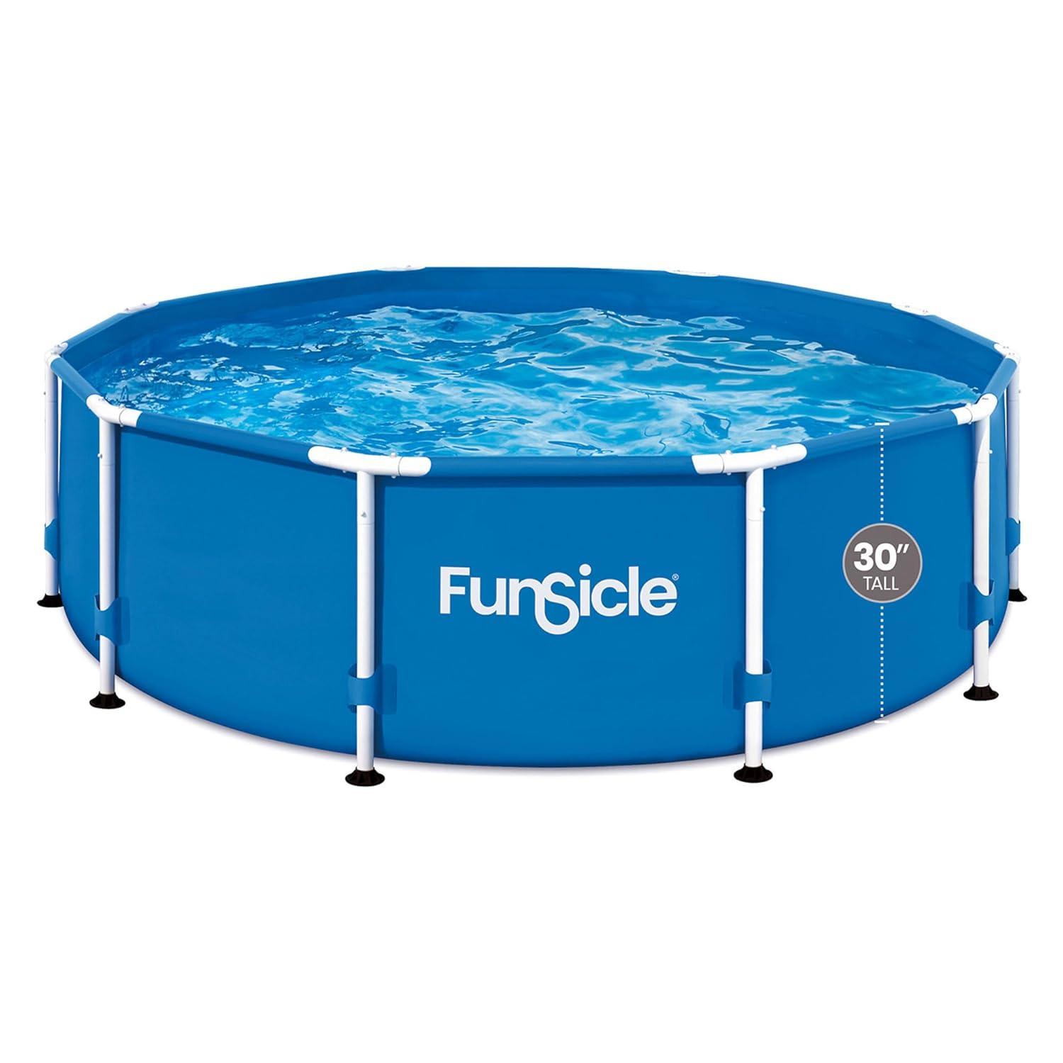 Funsicle 10' x 30" Outdoor Activity Round Metal Frame Above Ground Swimming Pool Set with 10' Secure Debris Pool Cover & SkimmerPlus Filter Pump, Blue