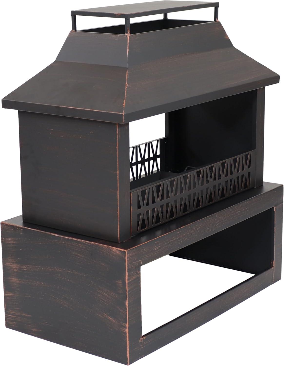 Lark Manor™ Courter 29" Rectangle Bronze Finish Steel Outdoor Fireplace with Log Storage
