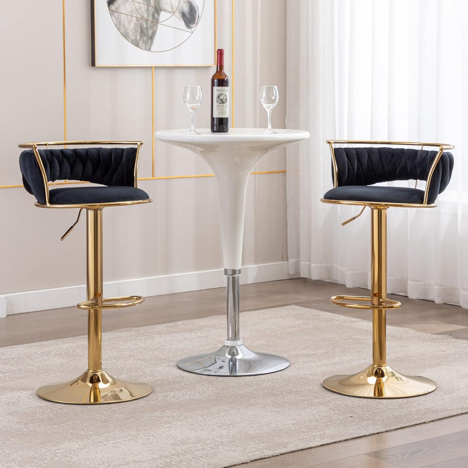 Modern Velvet Adjustable Swivel Bar Stools Set of 2 Orange