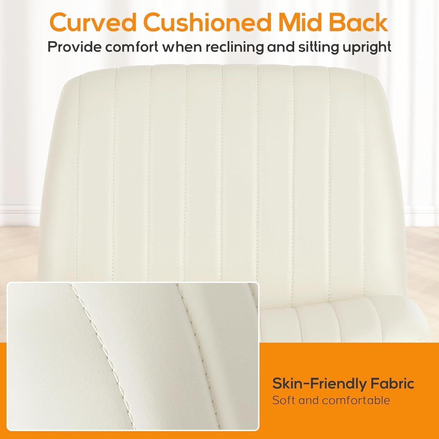 Criss Cross Chair, Cross Legged Office Chair, Wide Comfort Desk Chair, No Wheels Armless Computer Task Chair, Swivel Leather Vanity Home Chair, Height Adjustable