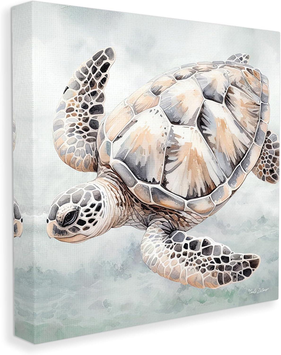 Stupell Industries Detailed Sea Turtle Animals & Insects Painting Gallery Wrapped Canvas Art Print Wall Art, 17 x 17