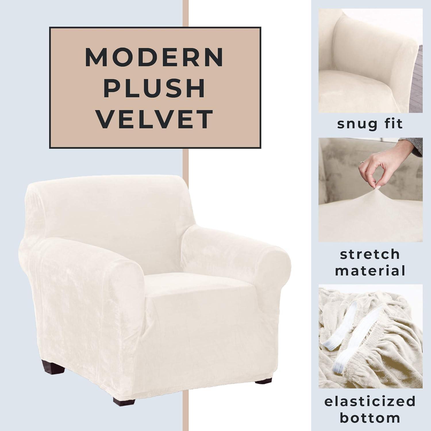 Off-White Velvet Stretch Armchair Slipcover