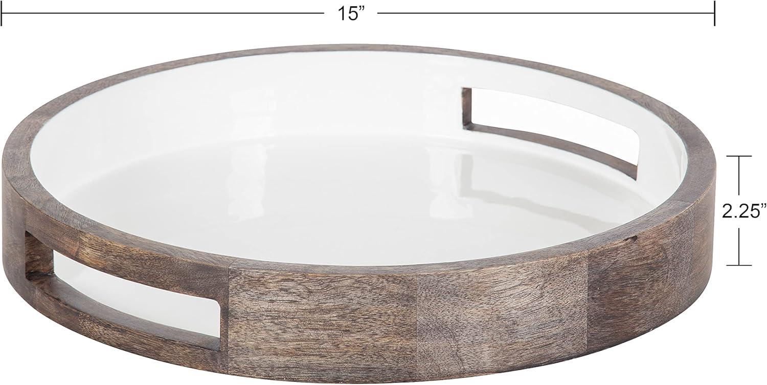 Graywash and White Round Mango Wood Tray with Handles