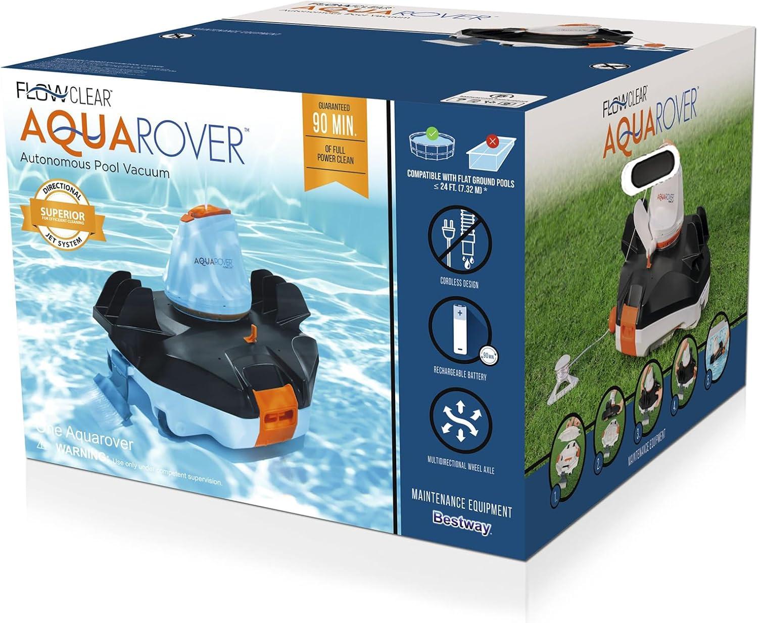 Bestway 58623E Flowclear Aquarover Automatic Swimming Pool Cleaning Cordless Robot Vacuum with Directional Jet System, LED Light, and Water Sensors