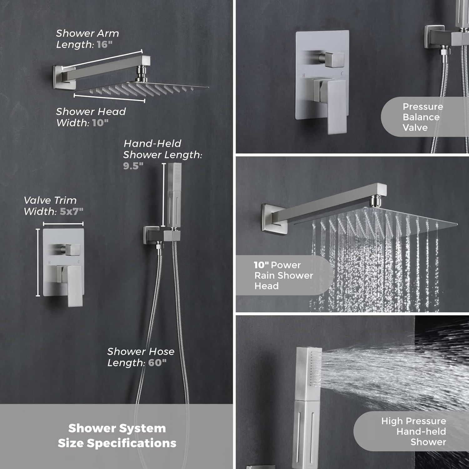 10-Inch Brushed Nickel Wall-Mounted Rain Shower System