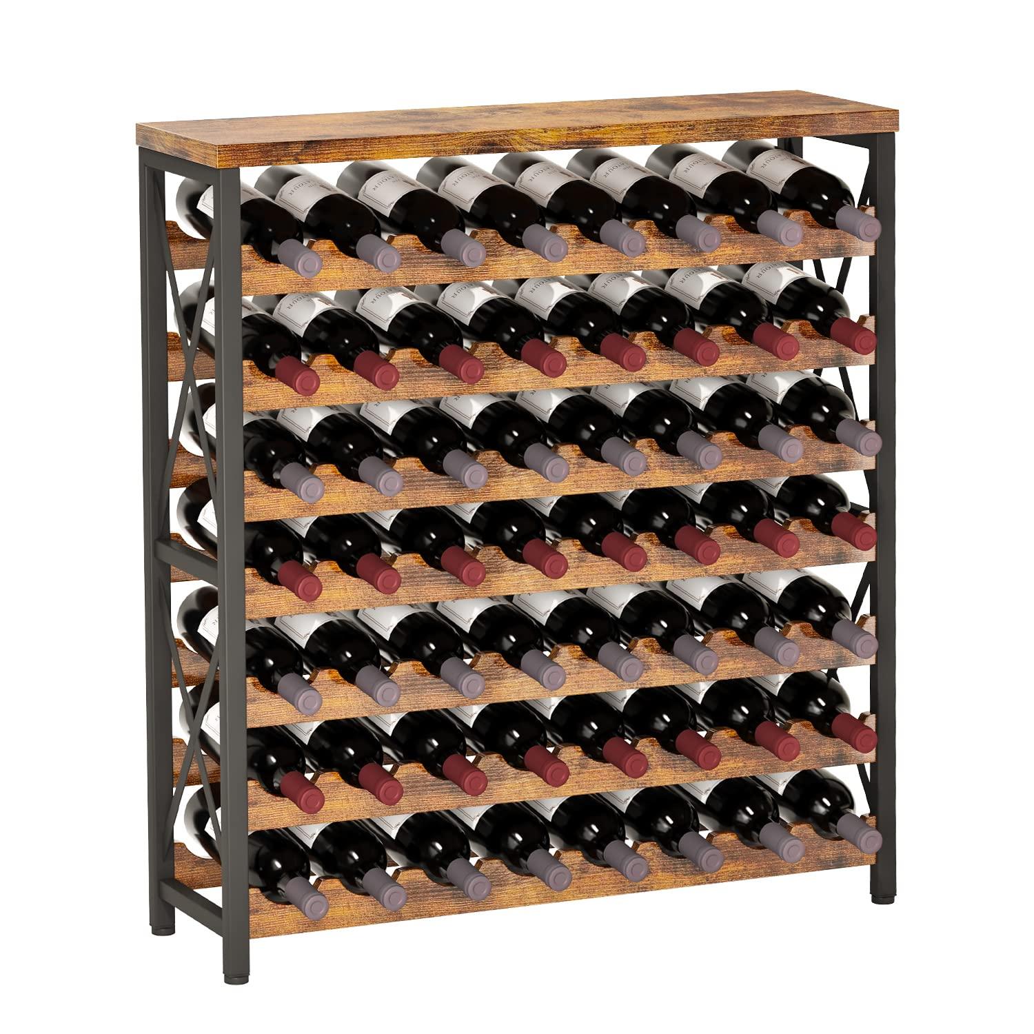 56-Bottle Freestanding Wine Rack, Wooden Wine Rack Storage Shelf, Stackable Wine Bottle Rack with Tabletop for Living Room,Kitchen or Wine Cellar