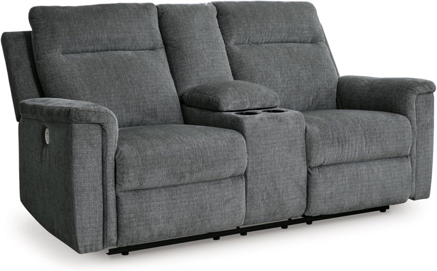 Ashley Furniture Barnsana Gray Power Reclining Loveseat with Console