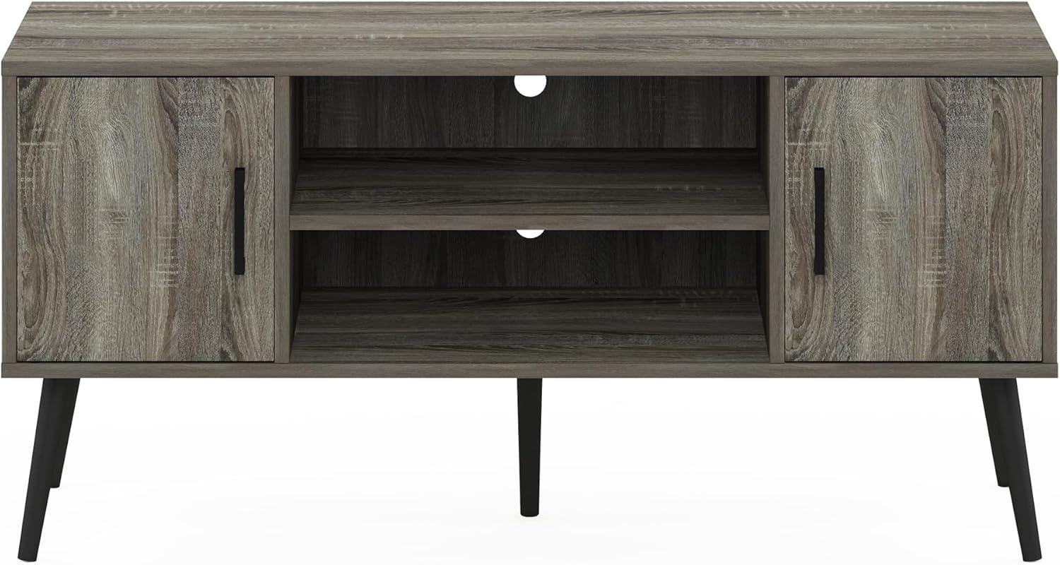 Furinno Mid-Century TV Stand Entertainment Media Console w/2 Cabinets&Open Storage Shelves for TVs up to 50",French Oak Grey