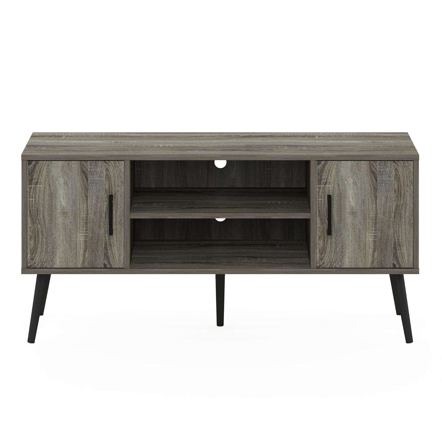 Furinno Mid-Century TV Stand Entertainment Media Console w/2 Cabinets&Open Storage Shelves for TVs up to 50",French Oak Grey