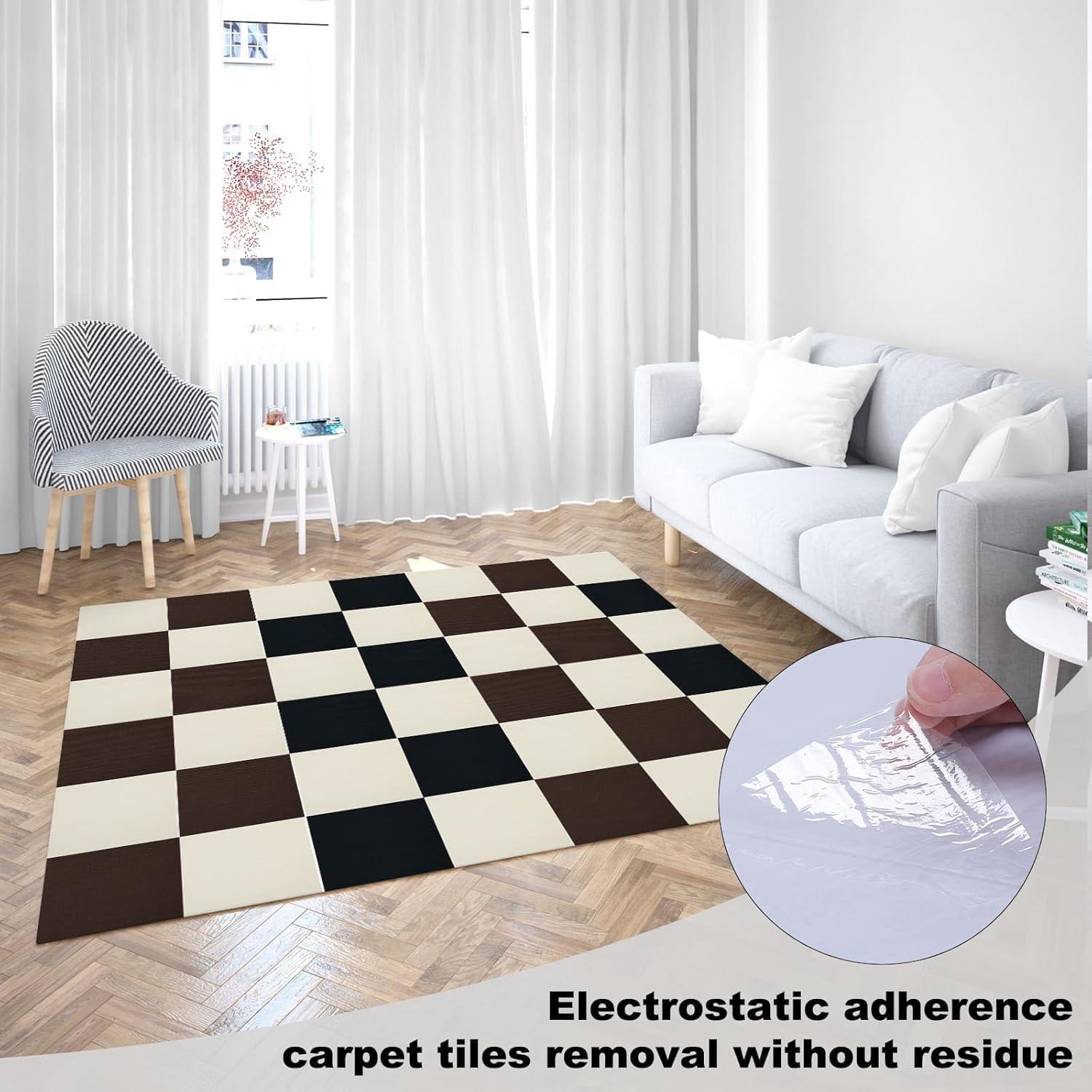 Self Adhesive Carpet Tiles,Non-Slip Peel and Stick Squares Splicing Puzzle Carpet Floor Tile,DIY Off White Easy Install 10 Pcs Floor Tiles 12" x 12"