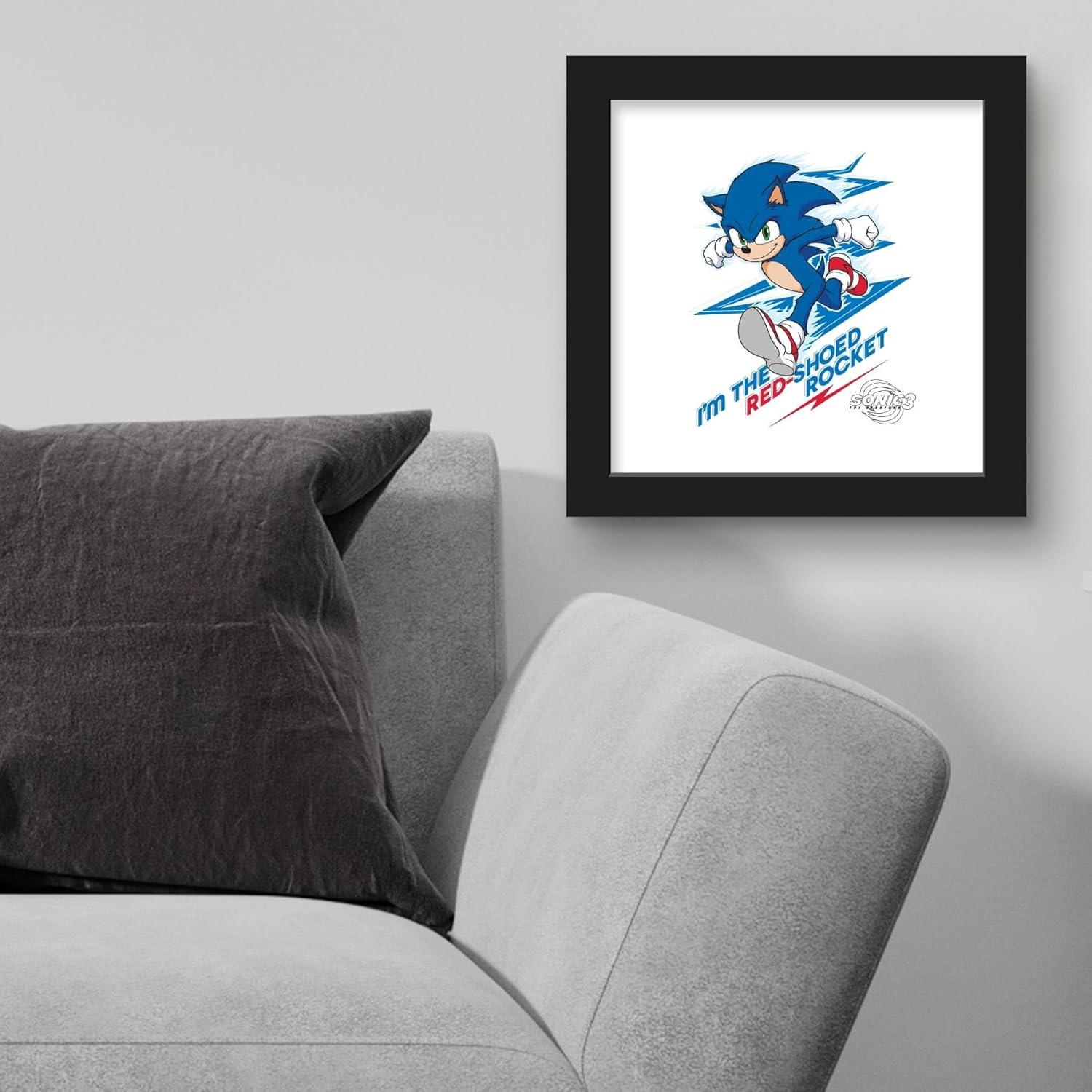 Gallery Pops Sonic the Hedgehog 3 - Sonic the Red-Shoed Rocket Wall Art, Black Framed Version, 12" x 12"