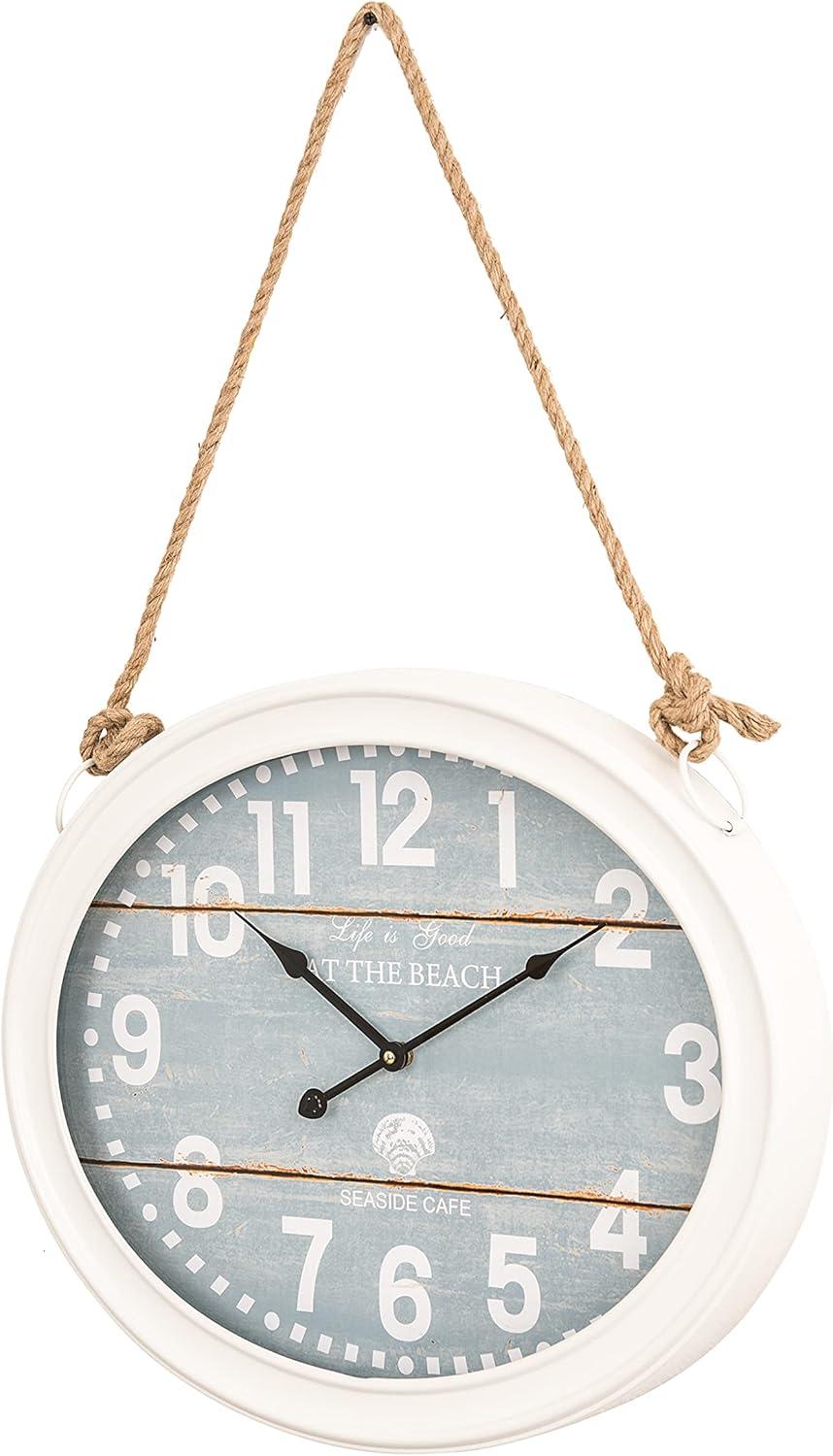 Yosemite Home Decor at The Beach White Roped Wall Clock,White, Light Blue,Small,CLKE14425017