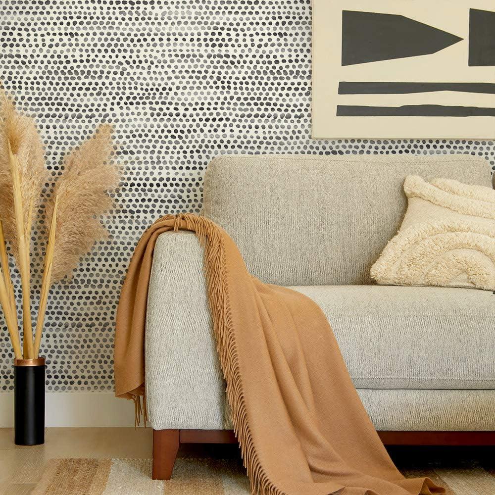 Tempaper & Co. Moire Dots Removable Peel and Stick Wallpaper, Black and White, 28 sq ft: Modern Vinyl, Self-Adhesive, Washable