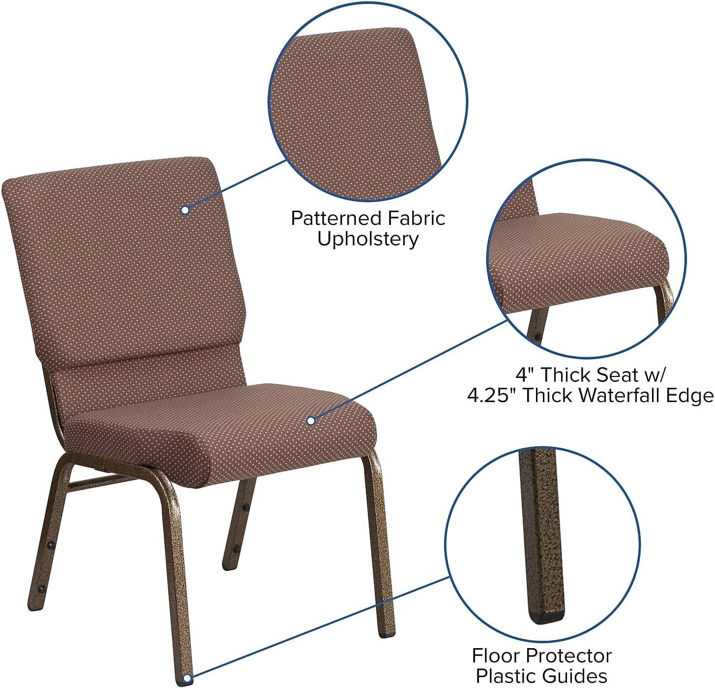 Flash Furniture HERCULES Series 18.5''W Stacking Church Chair in Brown Dot Fabric - Gold Vein Frame