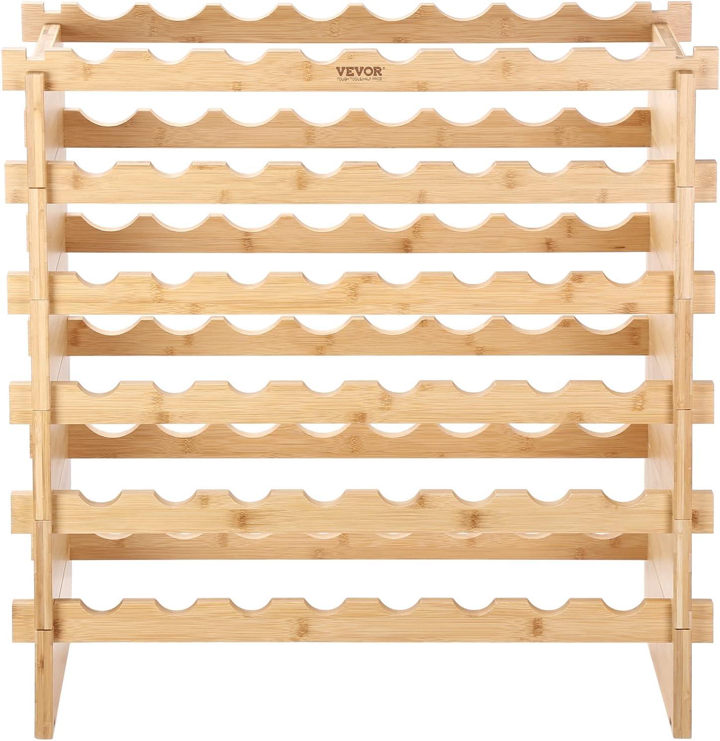 48 Bottle Stackable Modular Wine Rack Bamboo Wood Display Shelf 6-Tier