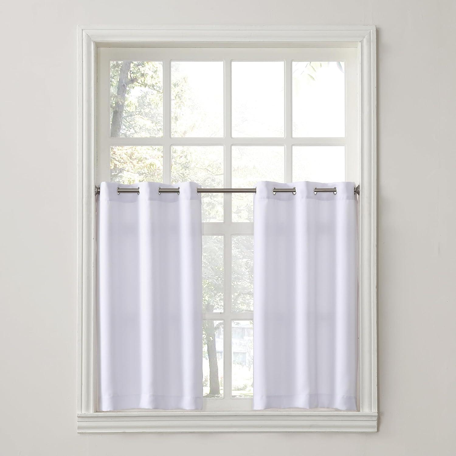 No. 918 Nathan Casual Textured Semi-Sheer Grommet Kitchen Curtains, 56"x24", White