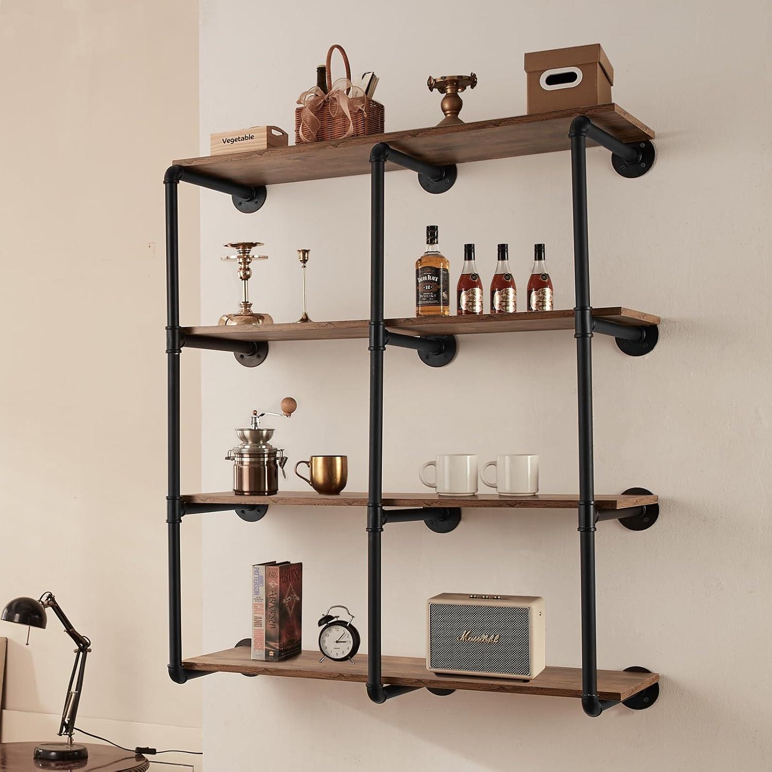17 Stories Industrial Pipe Shelf 4 Tier 3PCS 11.8in W Wall-Mount Planks NOT Included