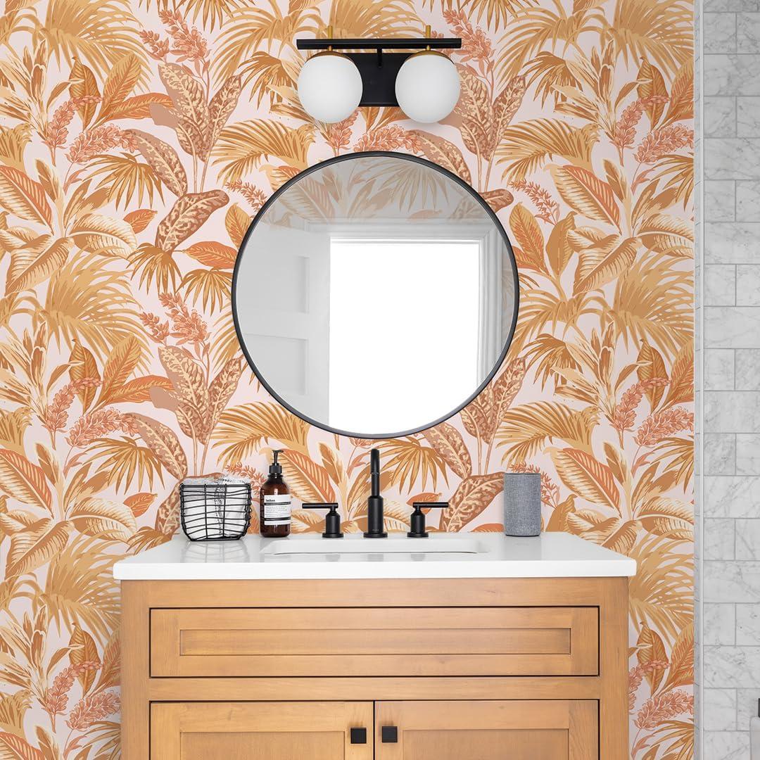 Tempaper & Co.® Havana Palm Removable Peel and Stick Wallpaper, Terracotta Sun, 28 sq. ft.: Vinyl Botanical Leaf Design