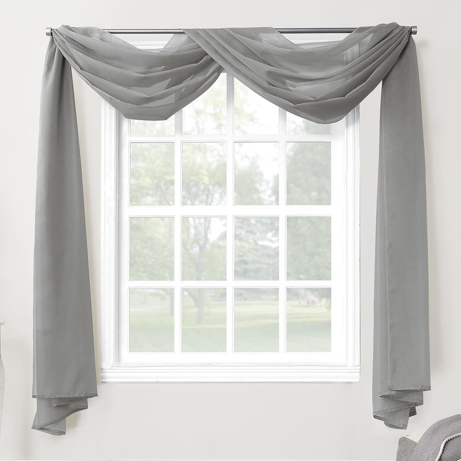 59"x216" No. 918 Sheer Emily Voile Rod Pocket Window Curtain Scarf Charcoal Gray: Transitional Indoor Decor
