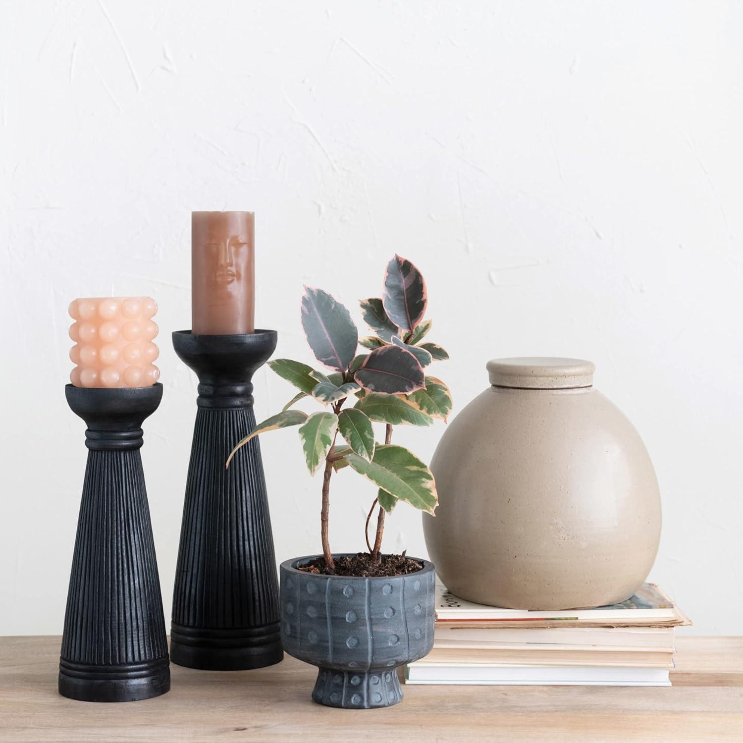 Contemporary Matte Black Stoneware Footed Planter, 6.75"x5.75"