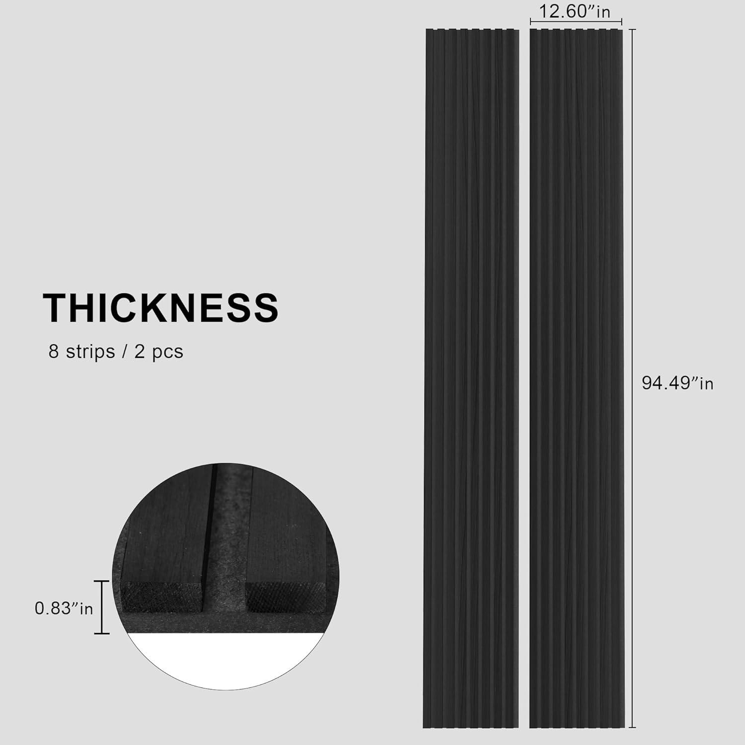 2-Pack 94.49 x 12.6 in. Solid Wood Acoustic Slat Wall Panel for Modern Interior Decor, TV Background, Living Room (Black)