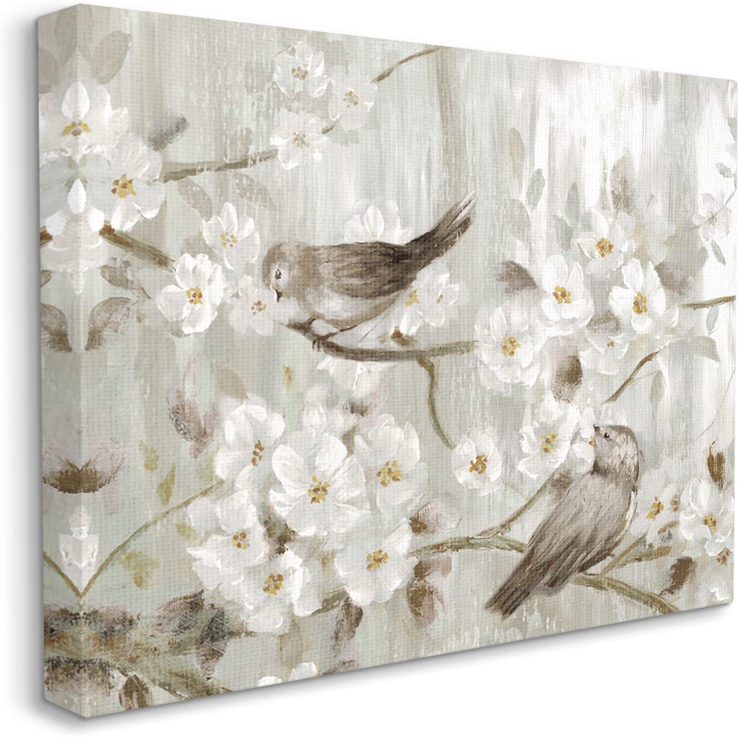 " Birds On Spring Blossom Tree Branches Farmhouse Painting " by Nan Painting Print