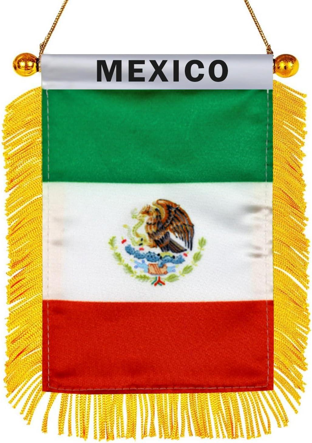 Mexican Flag 4x6 Inch Fringed Window Hanging Banner