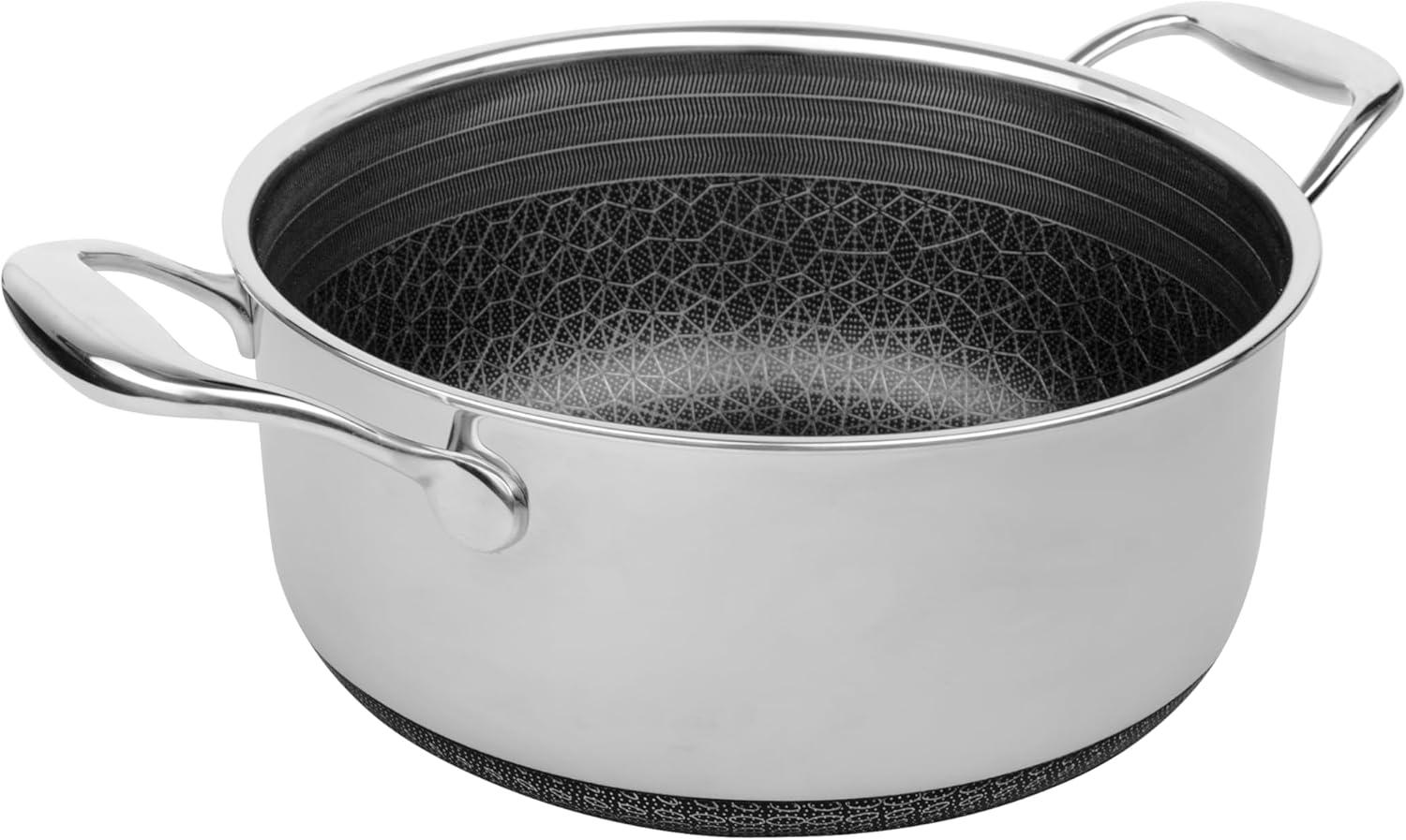 Livwell Brands Diamond Clad 6qt Hybrid Nonstick Stainless Steel Stock Pot and Lid: Tri Ply, Oven & Dishwasher Safe, Vented Glass Lid