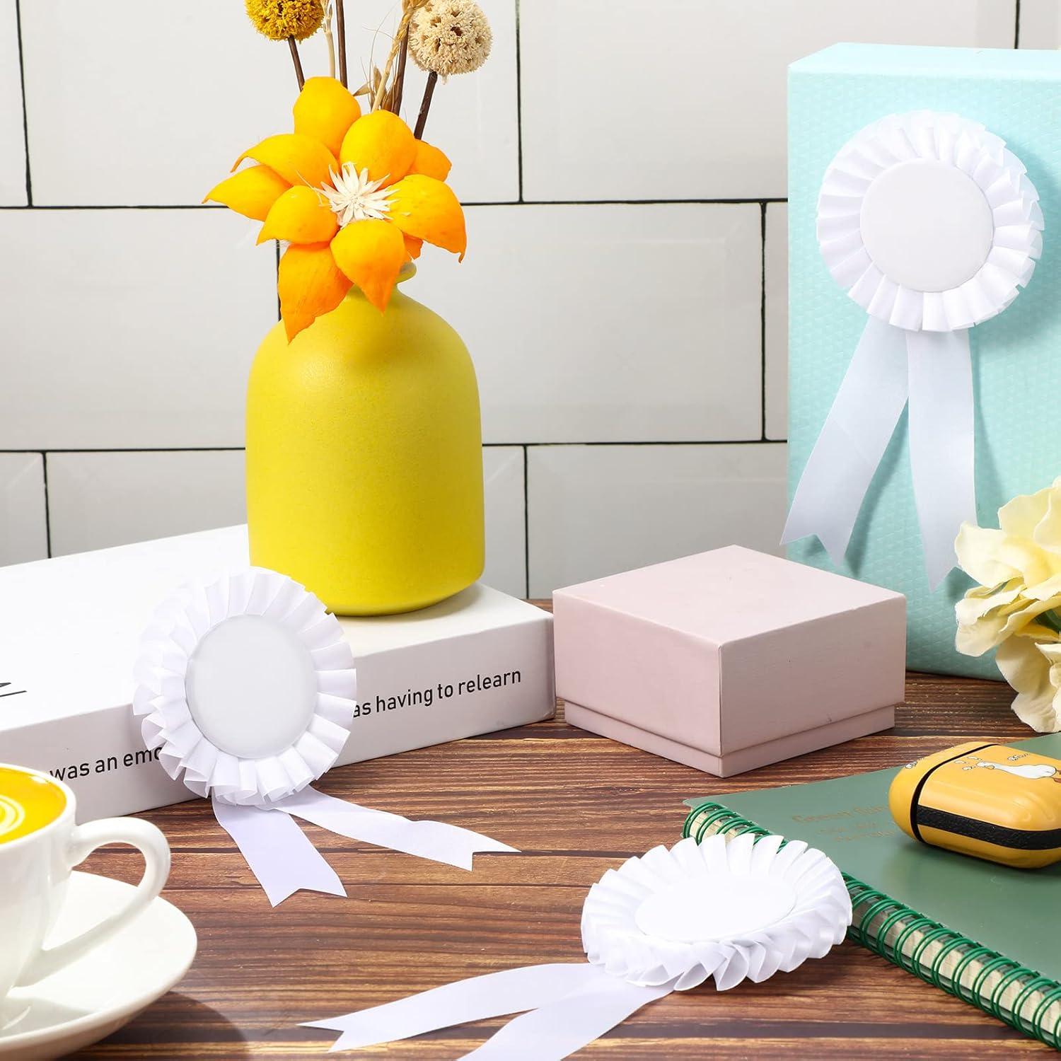 12Pcs White Brooch Winner Blank Award Ribbon Button Pin Victory Ribbons Rosette Ribbon Grand Prize for DIY Classroom Party Accessory Competition Sports Event School Contests Show