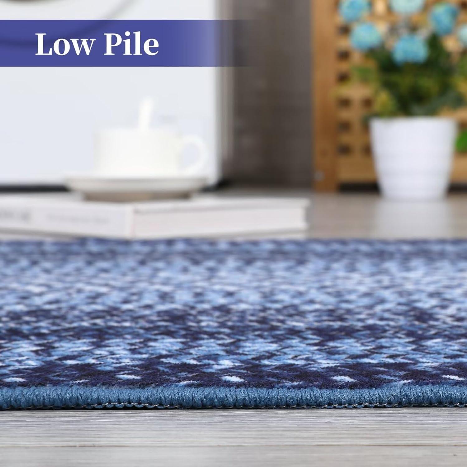 Aoile 4'x6' Washable Area Rug, Geometric Printed Rugs with Non Slip for Living Room Bedroom Dining Room, Navy