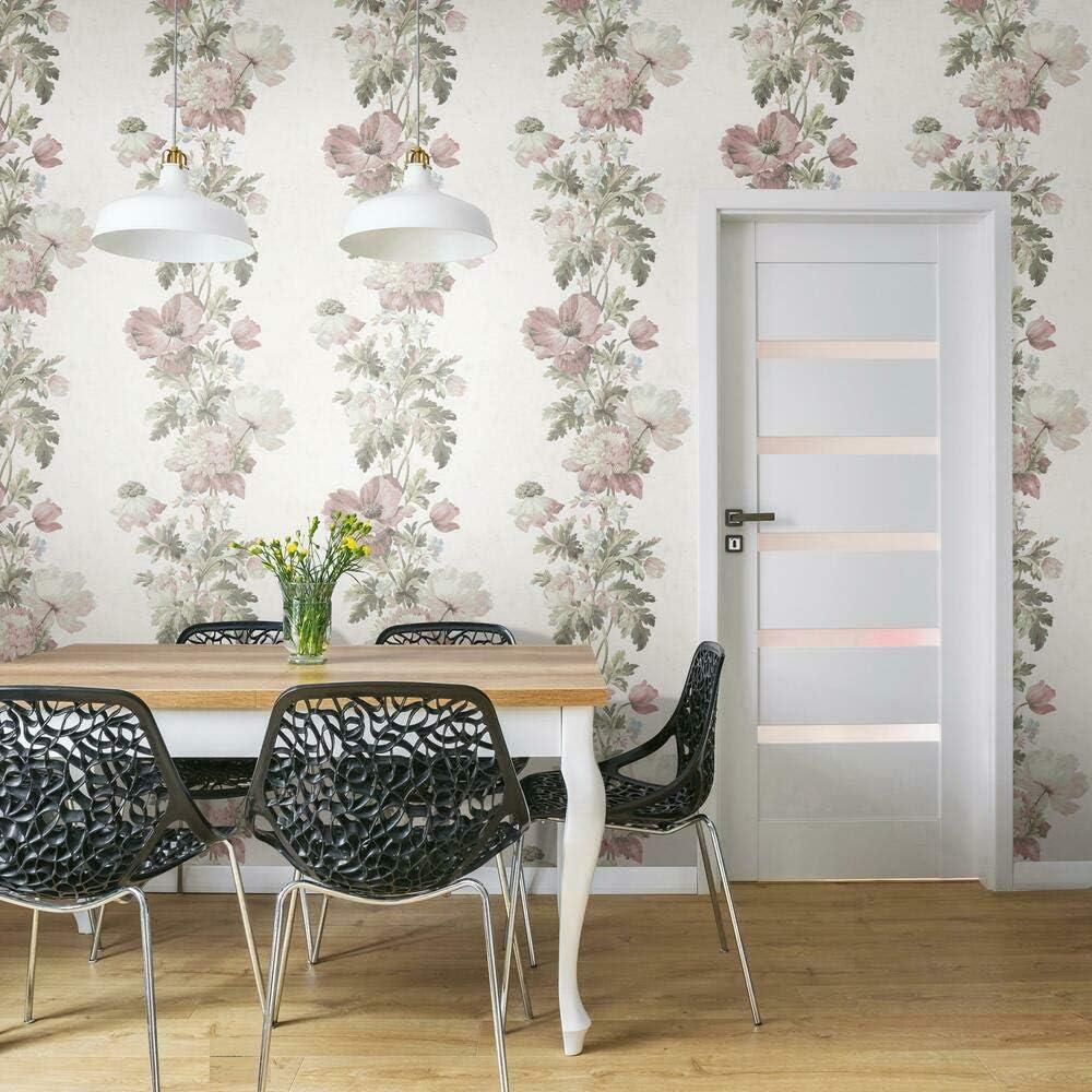 RoomMates Vintage Floral Stripe Peel and Stick Wallpaper Pink: Self-Adhesive Vinyl, Botanical Pattern, 28.3 Sq Ft Coverage