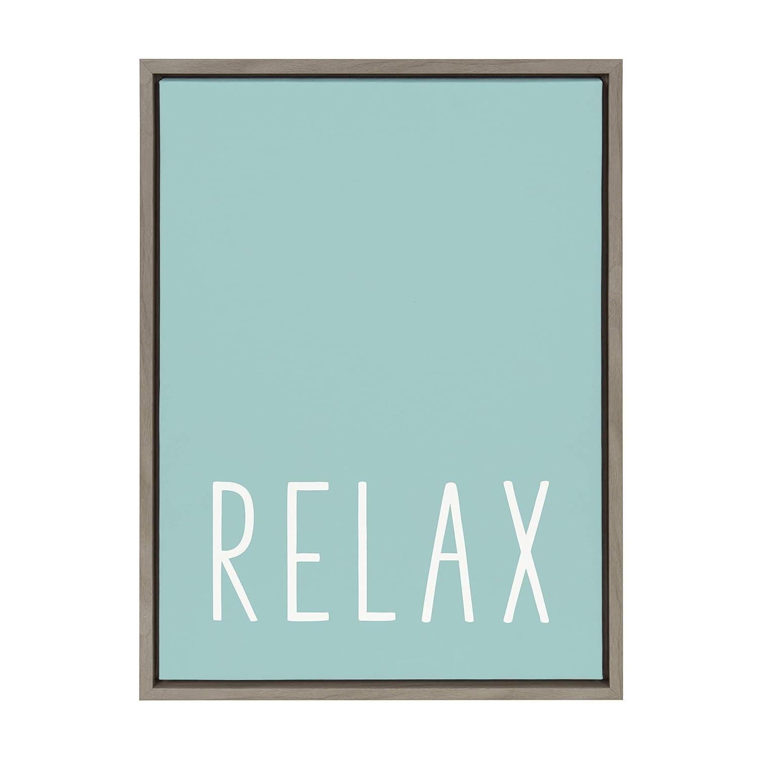 Kate and Laurel Sylvie Relax in Pale Teal Framed Canvas by Apricot and Birch, 18x24, Gray