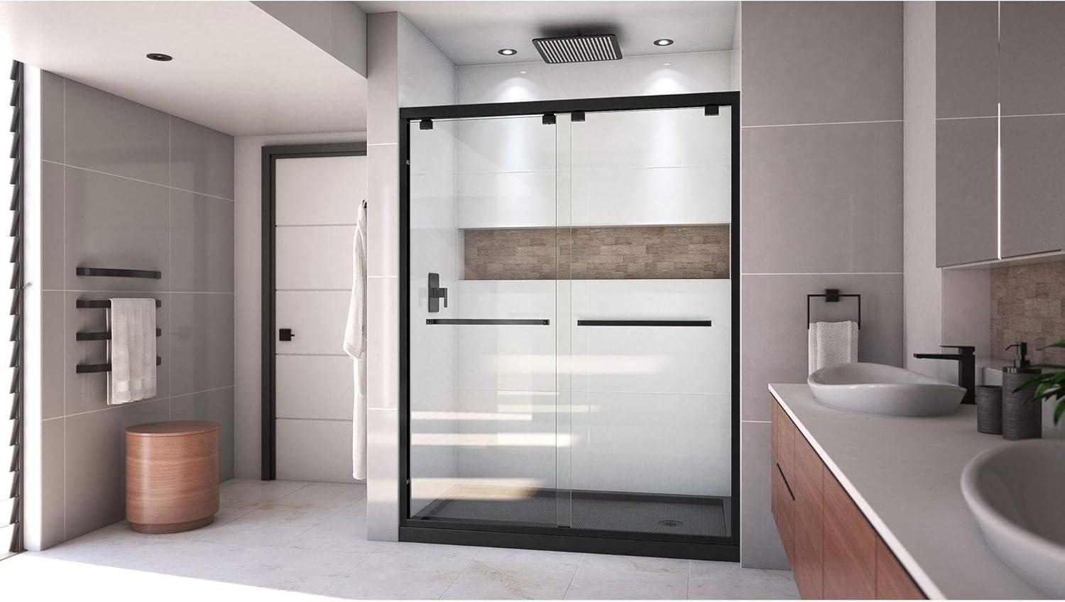 Encore 60" Satin Black Sliding Shower Door with Clear Glass