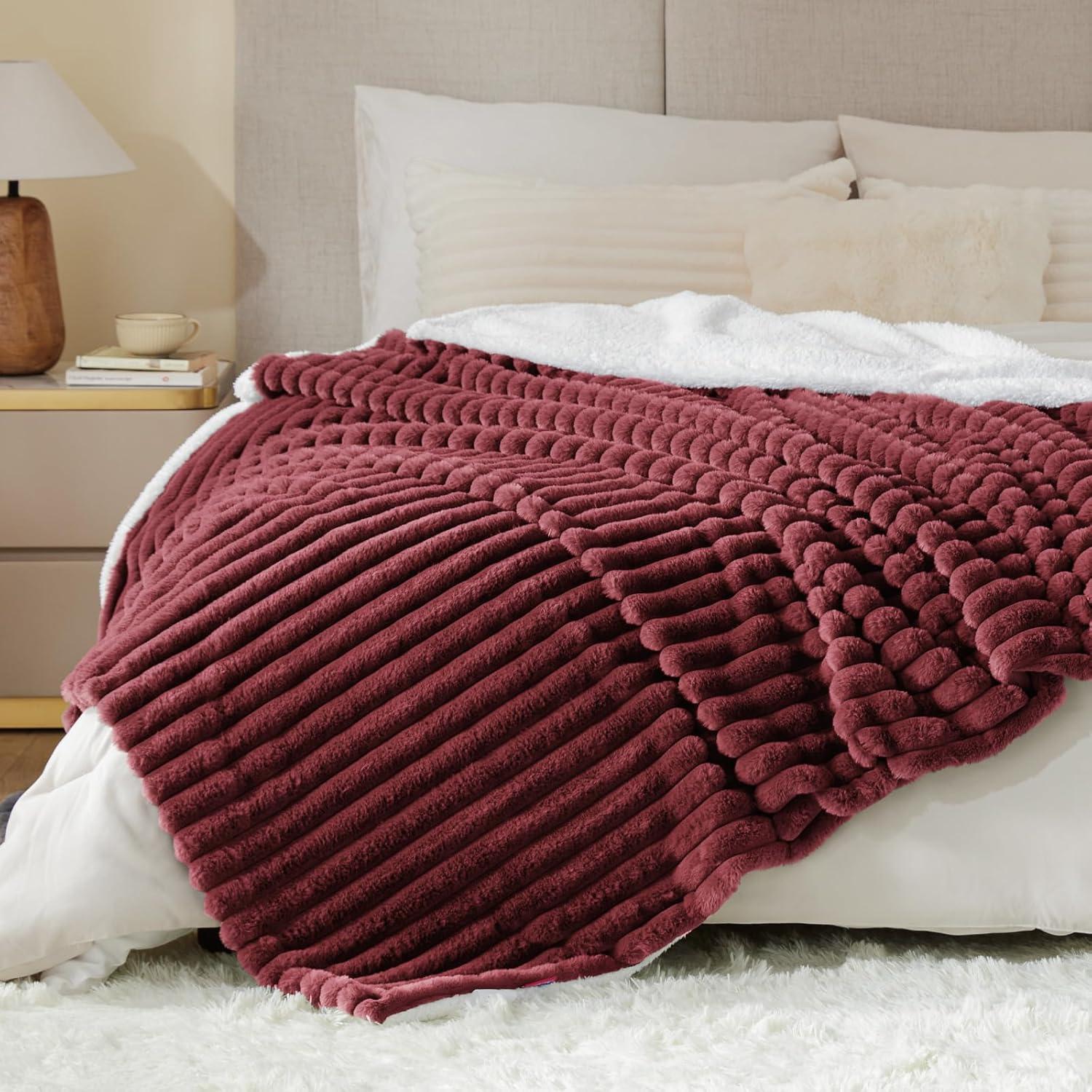 PAVILIA Soft Thick Fleece Flannel Ribbed Striped Throw Blanket, Luxury Fuzzy Plush Warm Cozy for Sofa Couch Bed