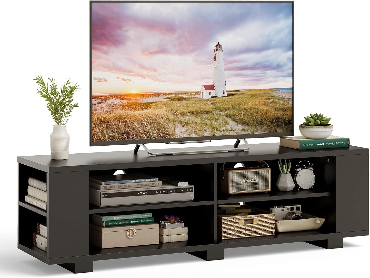 Black MDF TV Stand with Adjustable Shelves for 65" TVs