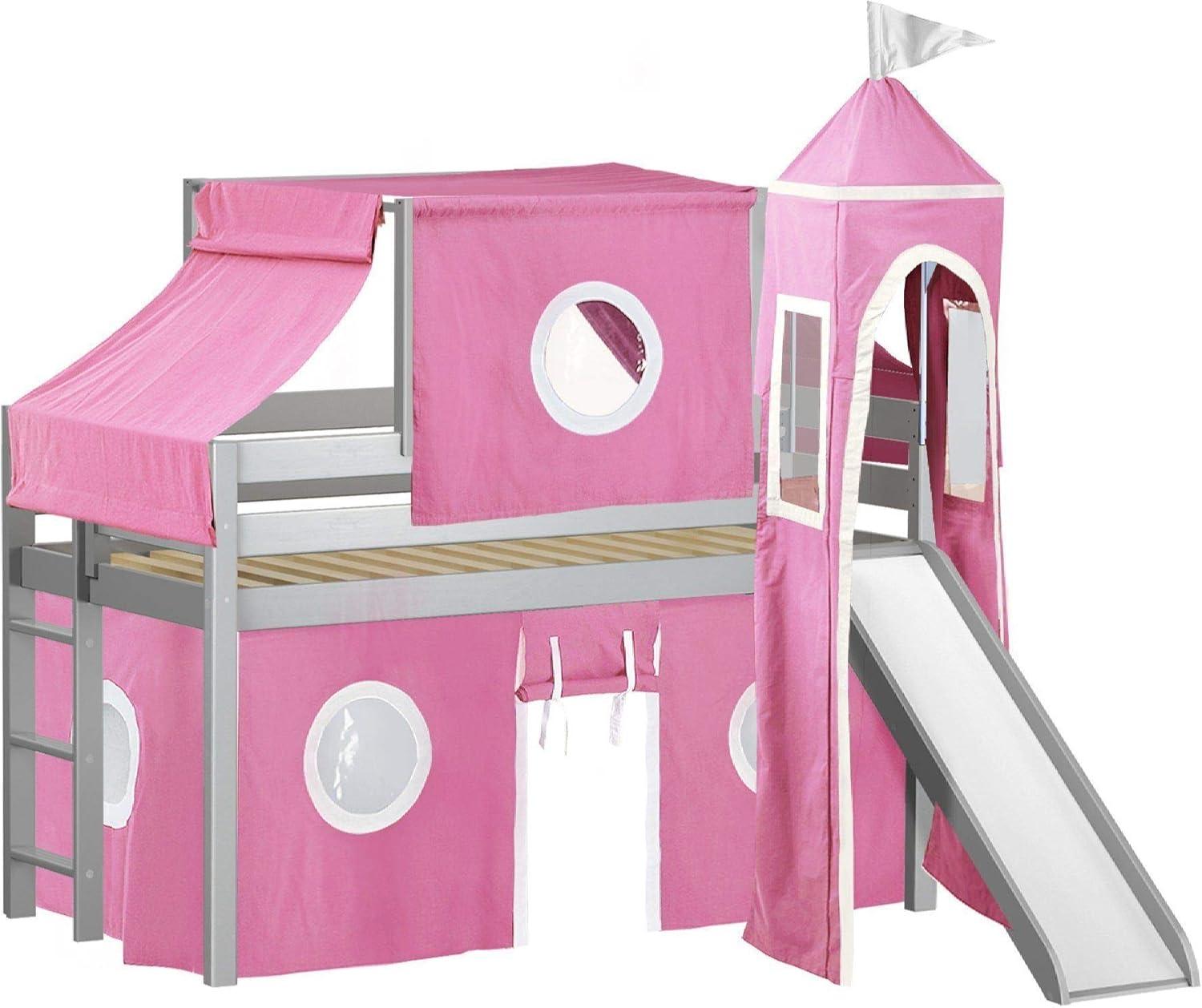 JACKPOT Solid Wood Prince & Princess Low Loft Twin Bed in Gray/Gray Camo