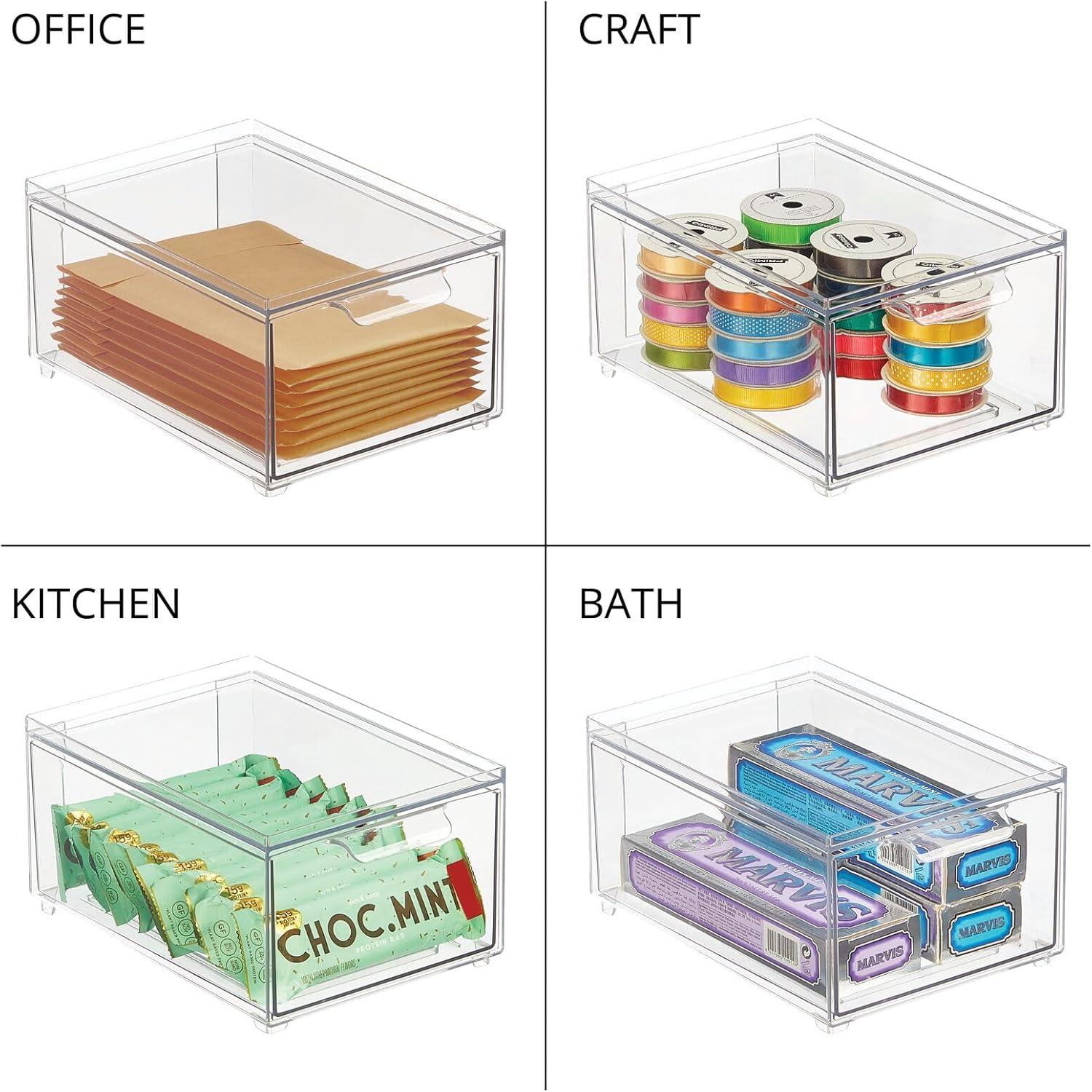 mDesign Plastic Stacking Closet Storage Organizer Bin with Drawer