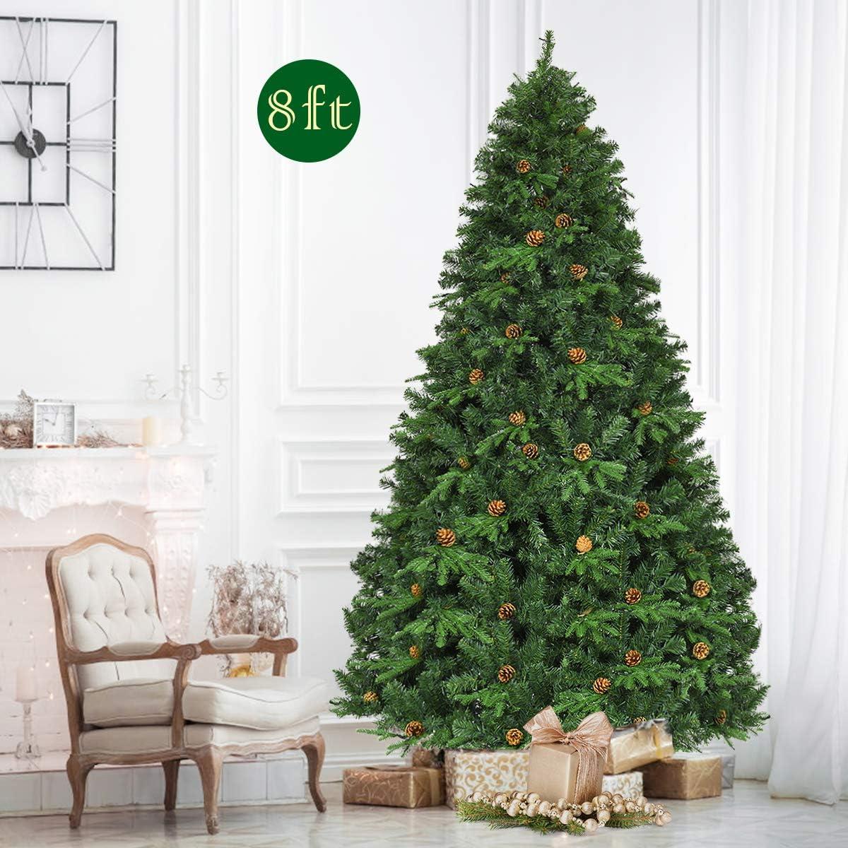 8ft Pre-lit Artificial Pine Christmas Tree with Warm White LED Lights